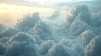Aerial View of Fluffy White and Gray Cumulus Clouds at Sunset