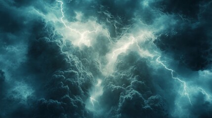 Dark Teal Storm Clouds with Intense Lightning