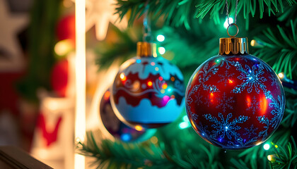 vintage holiday ornaments, glowing neon. isolated with white shades
