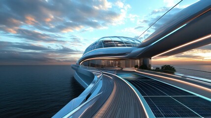 Obraz premium Futuristic Yacht at Sunset: A Vision of Luxury and Sustainability
