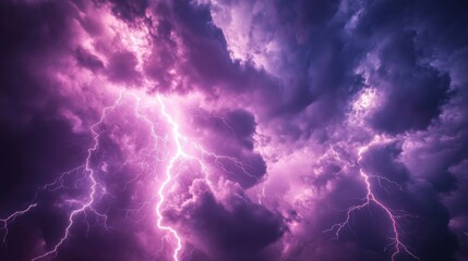 Powerful Lightning Storm with Pink and Purple Clouds
