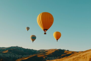 Fototapeta premium Hot Air Balloons Soaring Over Rolling Hills