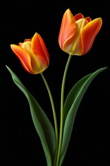 there are two orange and yellow flowers in a vase