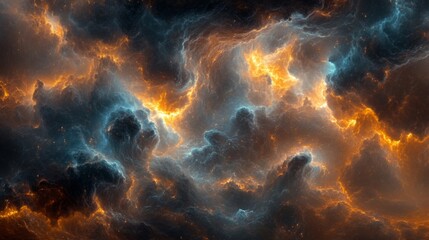 Fototapeta premium Fiery Cosmic Nebula with Blue and Orange Hues