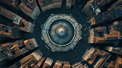 Fototapeta premium Rome aerial capture of the ancient Pantheon surrounded by bustling modern streets