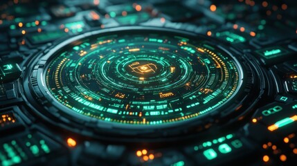 Futuristic Radar Interface with Glowing Elements and High Contrast Lighting