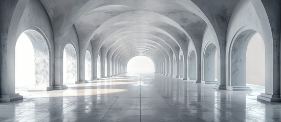 Serene Arched Hallway with Bright Light and Smooth Walls