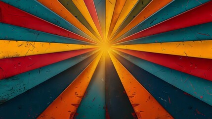 Vibrant Colorful Rays Background in Retro Style with Texture