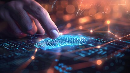 Futuristic fingerprint biometric scanning technology for secure authentication and digital identity protection  Concept of advanced cybersecurity data privacy and information technology innovation