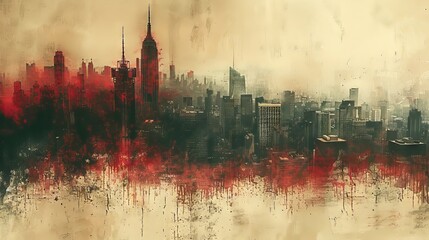 Dramatic Urban Landscape with Abstract Colorful Background