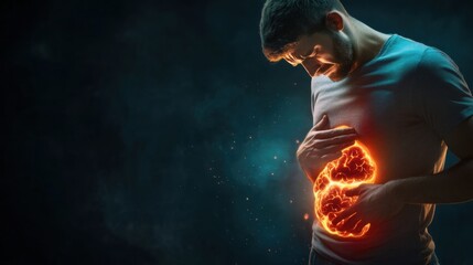 Burning Stomach Pain: A Man Experiencing Severe Abdominal Discomfort