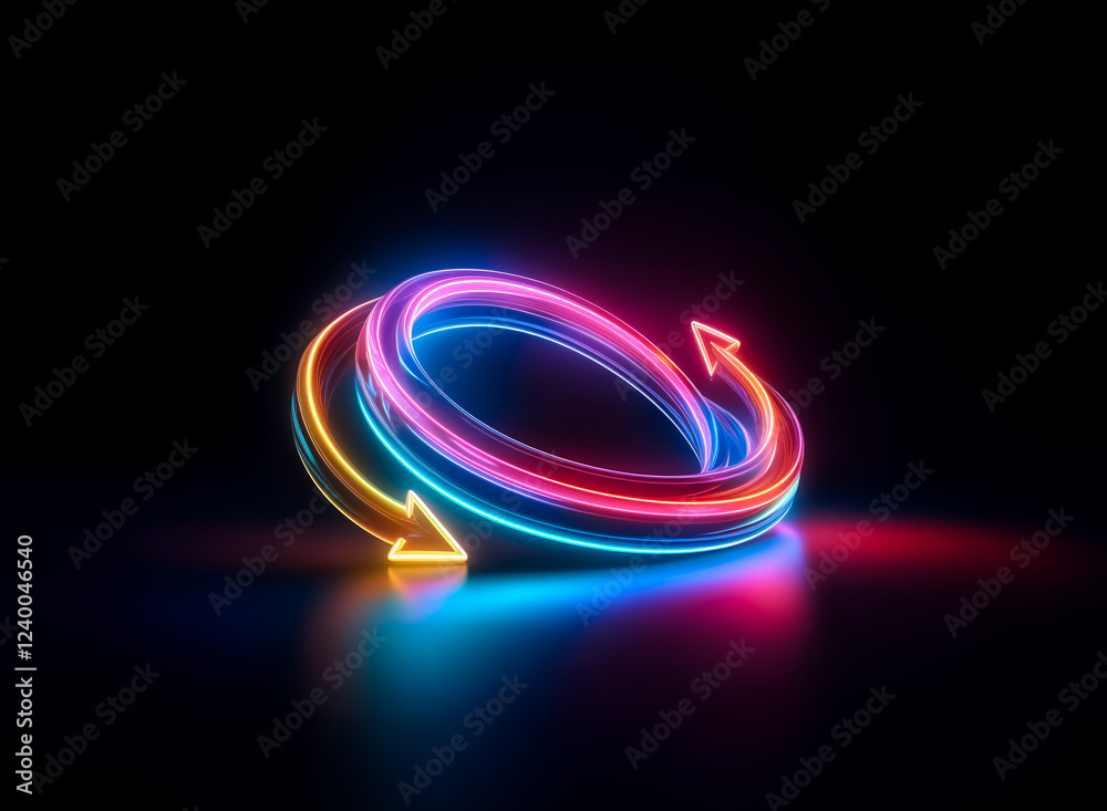 Canvas Prints vibrant neon arrows form a circular, dynamic loop against a dark background. the glowing, colorful d
