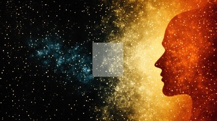 Cosmic Mind: A profile silhouette against a vibrant nebula, blending human consciousness with the vast universe.