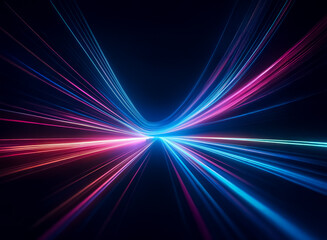 Abstract image of vibrant, multicolored light streaks radiating from a central point, suggesting motion and speed.  The dark background enhances the luminosity of the streaks.