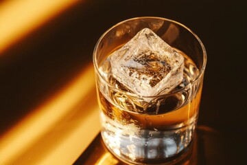 Golden Hour Whiskey Glass With Ice Cube
