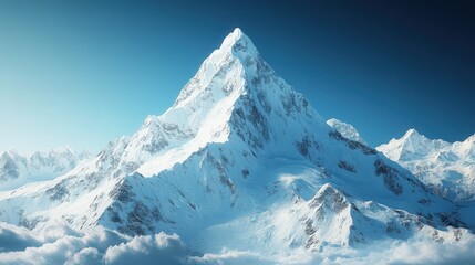 Obraz premium Snowy Mountain Peak Surrounded by Clouds in Clear Blue Sky