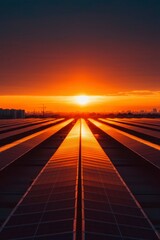 Obraz premium Solar Panels Sunset Cityscape Energy Production