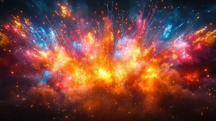 Fototapeta premium Vibrant Colorful Explosion of Light and Energy in the Night Sky