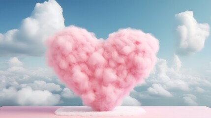 Romantic and Whimsical Composition of Pink 3D Fluffy Cloud Letters Forming the Word  LOVE  Against a Serene Blue Sky Background