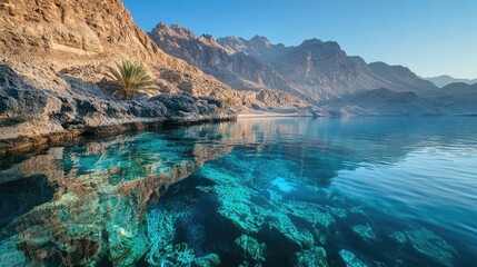 Crystal-clear oasis nestled within a desert canyon.