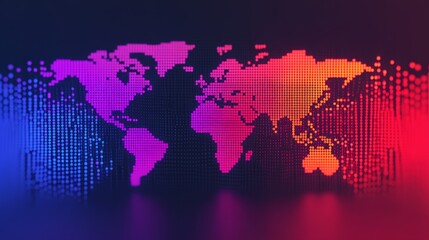 Obraz premium Colorful Dotted World Map with Digital Effect for Technology and Global Themes