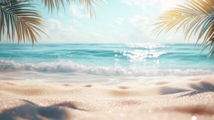 Fototapeta premium Tropical Beach Scene: Sunny Sky Bright Sand Ocean Waves