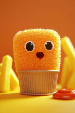 Adorable Chicken McNugget Character With Fries