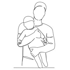 One continuous single drawing line art flat doodle parent, happy, male, little, child, family, childhood, dad. Isolated image hand draw contour on a white background
