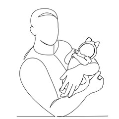 One continuous single drawing line art flat doodle parent, happy, male, little, child, family, childhood, dad. Isolated image hand draw contour on a white background
