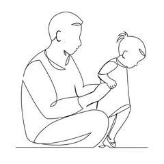 One continuous single drawing line art flat doodle parent, happy, male, little, child, family, childhood, dad. Isolated image hand draw contour on a white background
