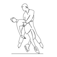 One continuous single drawing line art flat doodle skater, woman, man, ice, skate, skating, pair, sport. Isolated image hand draw contour on a white background
