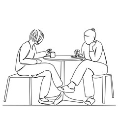 One continuous single drawing line art flat doodle girl, cafe, people, female, lifestyle, drink, restaurant. Isolated image hand draw contour on a white background
