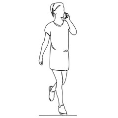 One continuous single drawing line art flat doodle phone, woman, people, female, girl. Isolated image hand draw contour on a white background
