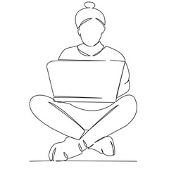 One continuous single drawing line art flat doodle character, business, cartoon, one, laptop,...