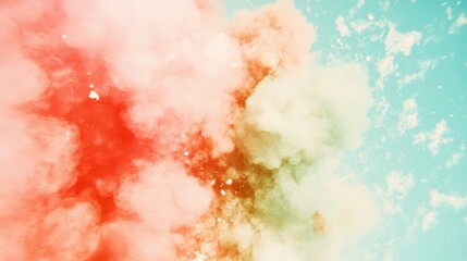 Obraz premium Abstract pastel colored smoke clouds collide and swirl against a light blue backdrop.