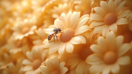 A close up view of a bee collecting nectar from flower