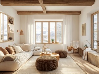 Fototapeta premium Cozy Rustic Living Room With Mountain View