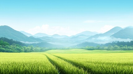 Fototapeta premium Serene Green Landscape with Rolling Hills and Clear Sky