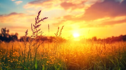 Vibrant Sunset Over Golden Field