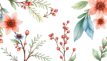 Obraz premium Watercolor winter botanical illustration isolated on white background. Hand drawn season set. isolated with white shades