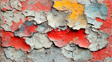 Abstract Weathered Texture: Red, Grey, and Peeling Paint on a Rustic Surface