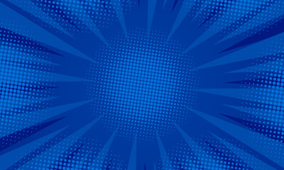comic rays background with dot halftone on blue