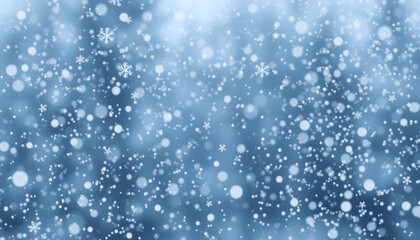 Fototapeta premium white Snowflakes and snowfall on a cold silver winter christmas background, dramatic. isolated with white shades
