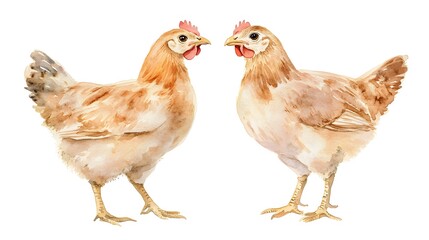 Two Light Brown Chickens Facing Each Other