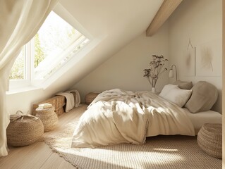 Serene Attic Bedroom Design With Neutral Tones