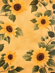 Vibrant sunflower arranged artistically against a warm yellow backdrop, perfect for seasonal decor