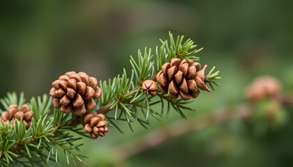 Fir branch and cones, simple style. isolated with white shades