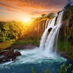 Fototapeta premium waterfall at sunset