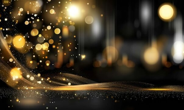 A black and gold background with a lot of sparkles