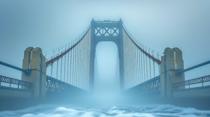 Obraz premium Enigmatic Bridge in Misty Waters: A Stunning Architectural Marvel